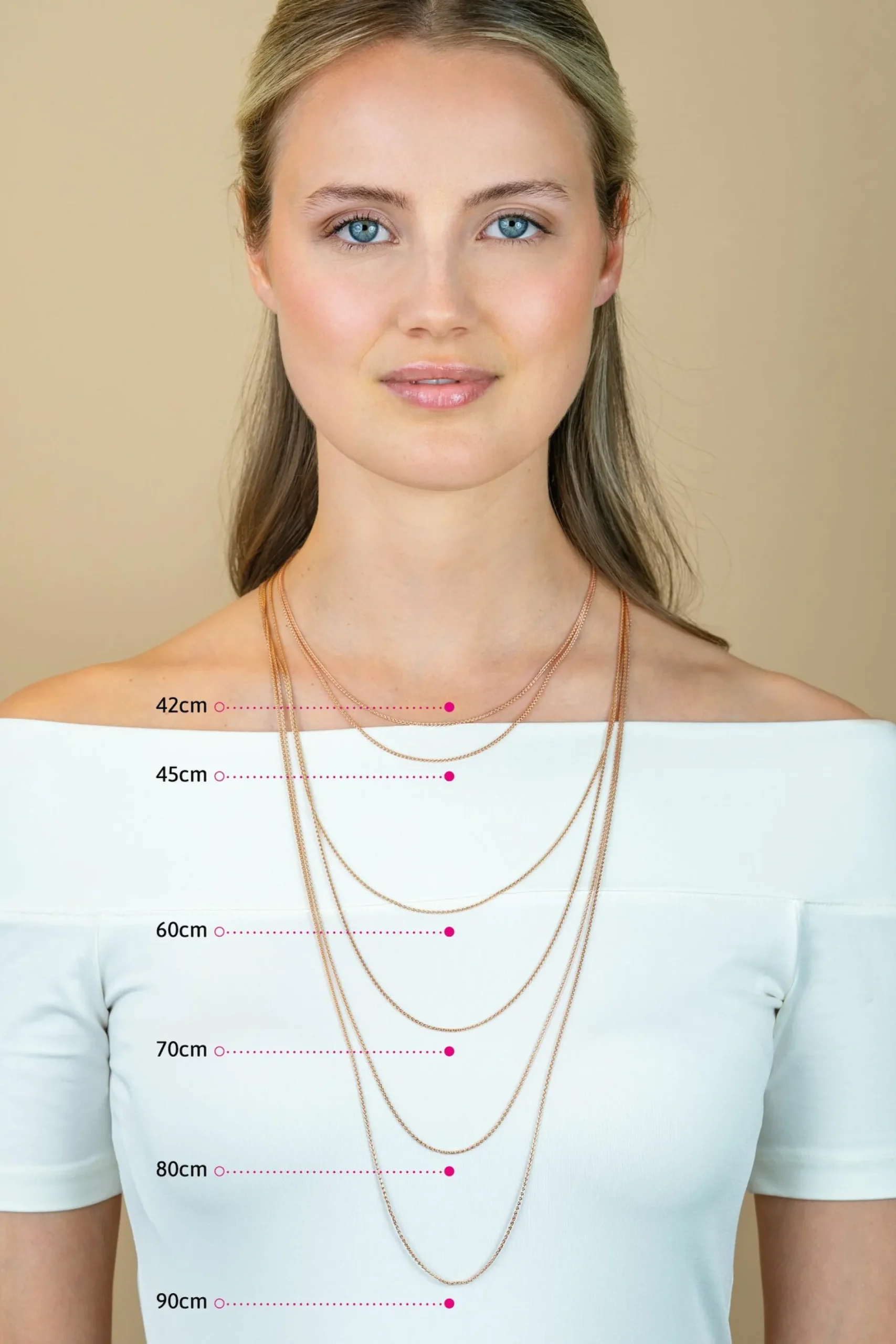 60 cm ZINZI zilveren palmier ketting rosé verguld ZILC-P60R