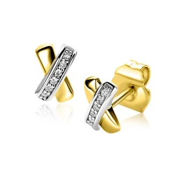 8 mm ZINZI gold plated zilveren oorknoppen kruislings wit ZIO1816Y