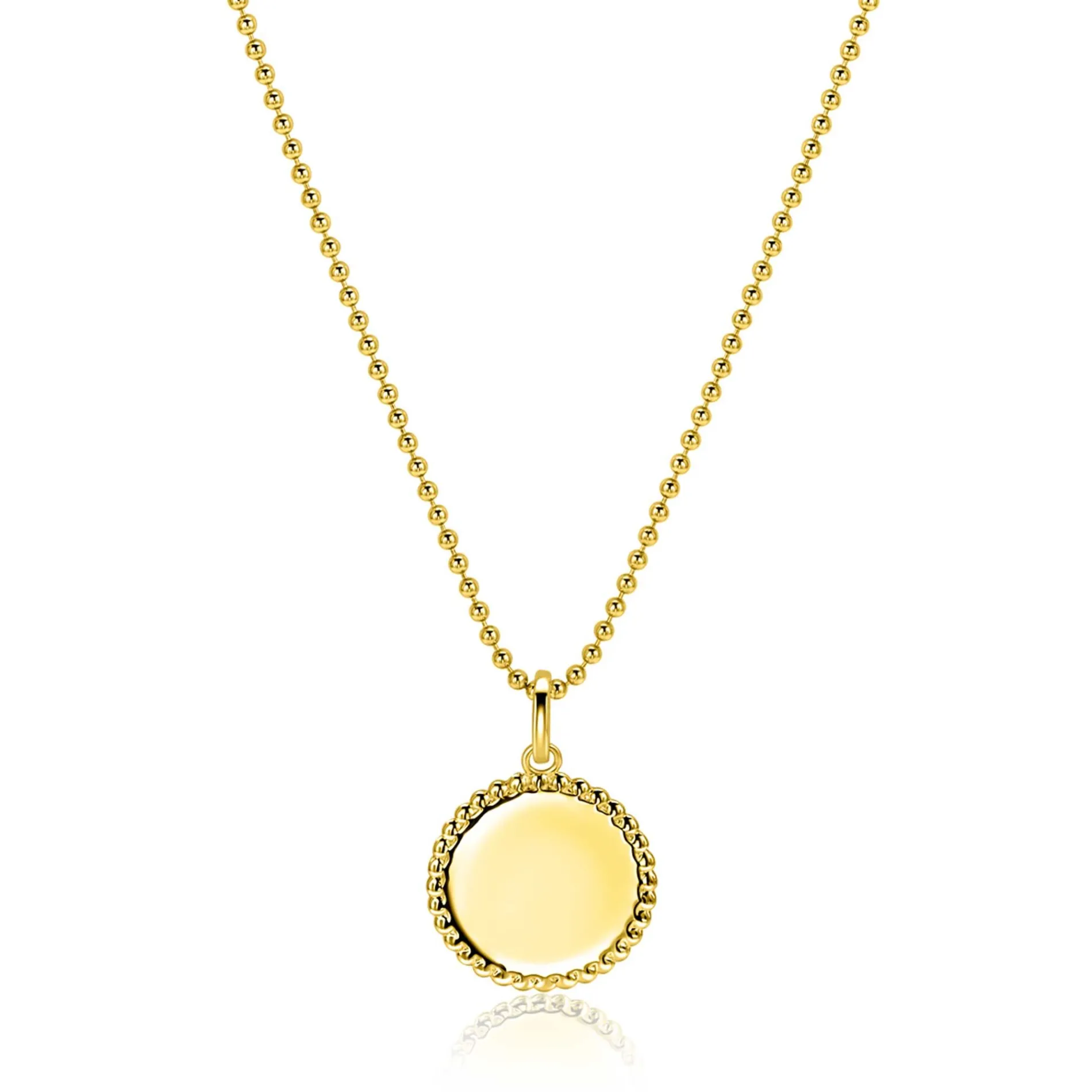 13.5 mm ZINZI gold plated zilveren coin hanger met parelrand voor gravure ZIH2651G (zonder collier)