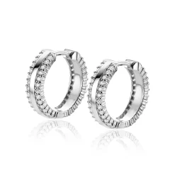 16 mm ZINZI zilveren luxe oorringen met klapsluiting, bezet met witte zirconia's ZIO2445