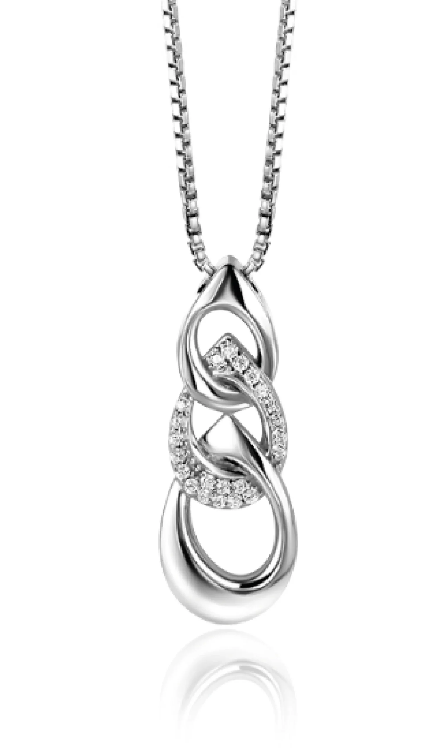 45cm Mart Visser by ZINZI zilveren venetiaanse ketting inclusief hanger met drie open peervormige schakels 30mm, bezet met witte zirconia's MVC24