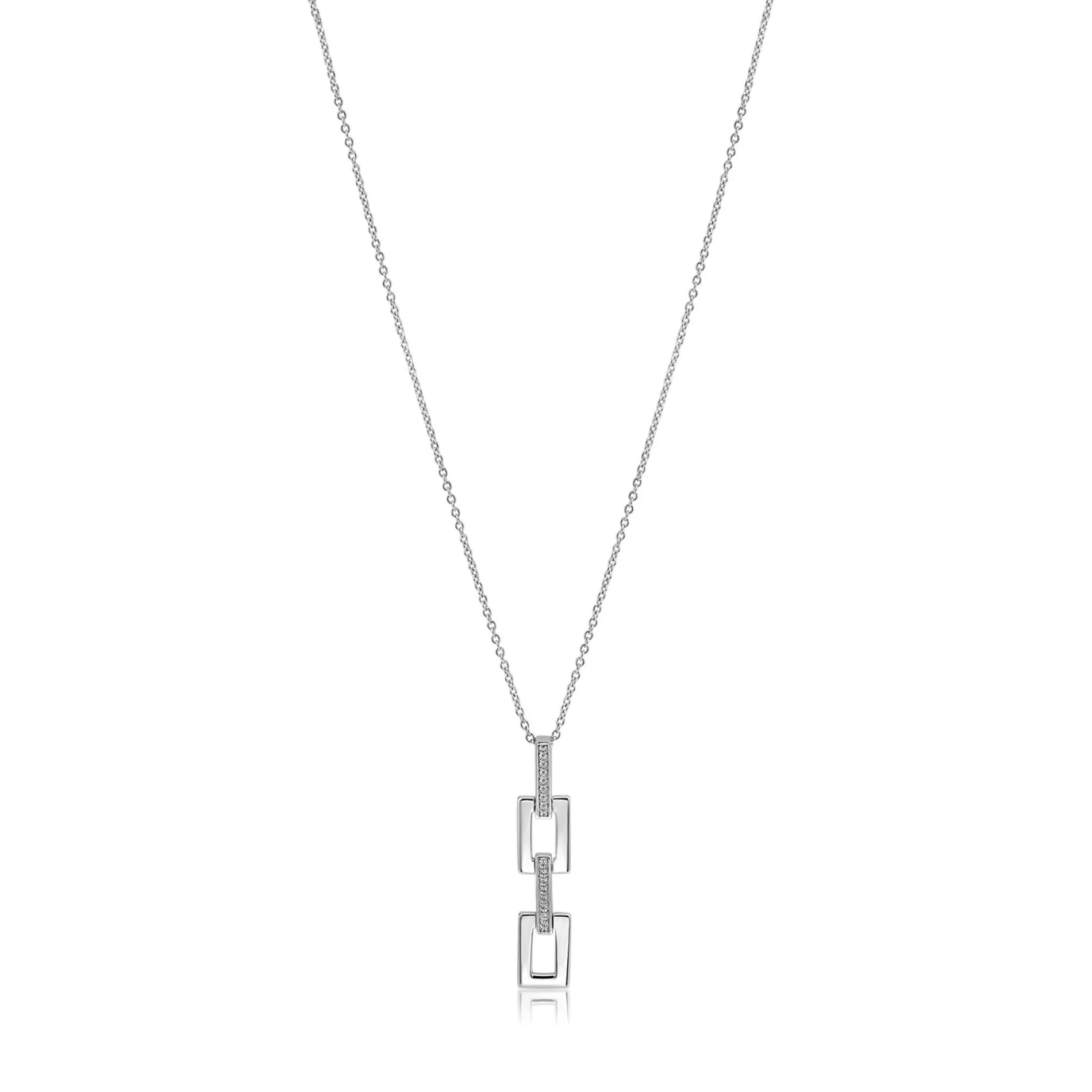 45cm Mart Visser by ZINZI zilveren ketting inclusief strakke rechthoekige hanger 39mm, bezet met witte zirkonia's MVC27