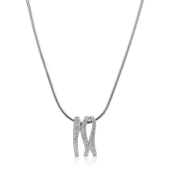 45cm Mart Visser by ZINZI zilveren slangen ketting inclusief organisch gevormde hanger 21mm, bezet met witte zirkonia's MVC26