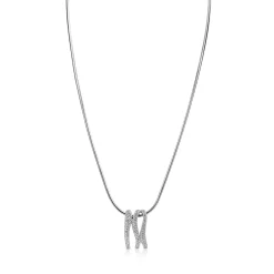 45cm Mart Visser by ZINZI zilveren slangen ketting inclusief organisch gevormde hanger 21mm, bezet met witte zirkonia's MVC26