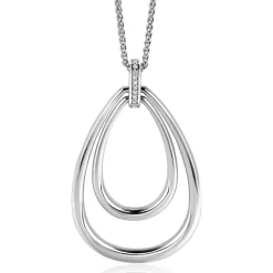 70cm ZINZI zilveren ketting met luxe ovale hanger 45mm, valt lang om de hals ZIC2489