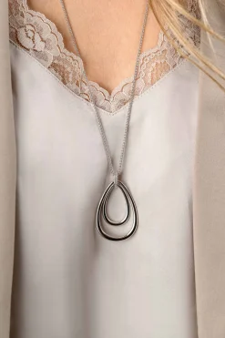 70cm ZINZI zilveren ketting met luxe ovale hanger 45mm, valt lang om de hals ZIC2489