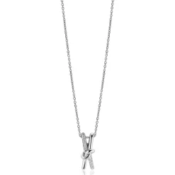 45cm ZINZI zilveren ketting met cross-over hanger 19mm met knoop, bezet met witte zirconia's ZIC2505