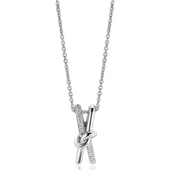 45cm ZINZI zilveren ketting met cross-over hanger 19mm met knoop, bezet met witte zirconia's ZIC2505