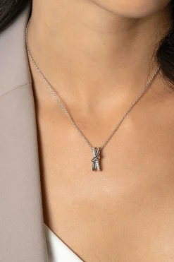 45cm ZINZI zilveren ketting met cross-over hanger 19mm met knoop, bezet met witte zirconia's ZIC2505