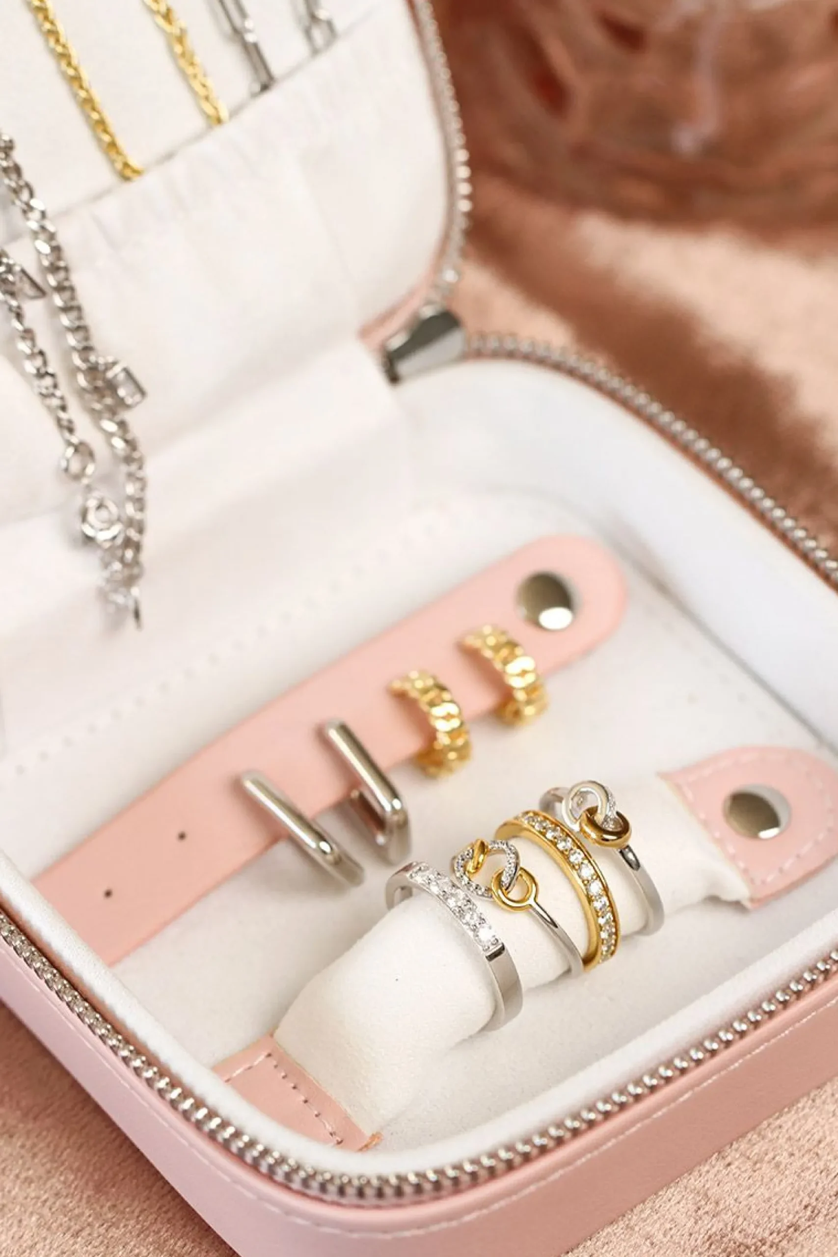 Luxe roze ZINZI sieradendoosje voor op reis