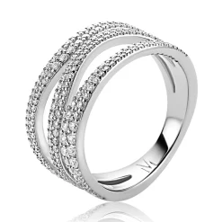 Mart Visser by ZINZI zilveren multi-look ring 11,5mm breed organisch gevormd en bezet met witte zirkonia's MVR26
