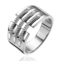 Mart Visser by ZINZI zilveren ring 11mm breed met drie banen bezet met witte zirconia's MVR18