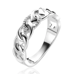 Mart Visser by ZINZI zilveren ring 6mm breed, met open peervormige schakels, bezet met witte zirconia's MVR24S
