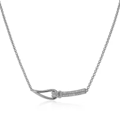 Mart Visser by ZINZI zilveren ketting 45cm geknoopte vorm bezet met witte zirconia's MVC19
