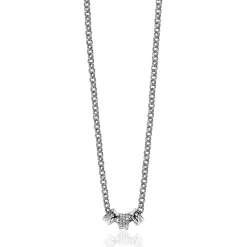 Mart Visser by ZINZI zilveren ketting 45cm met 3 ronde schakels, waarvan middelste volbezet is met witte zirconia's MVC23