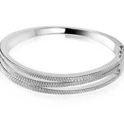 Mart Visser by ZINZI zilveren multi-look bangle armband 12mm, organisch gevormd bezet met witte zirkonia's MVA26