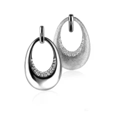 Mart Visser by ZINZI zilveren oorsieraden tweezijdig ovaal wit MVO10