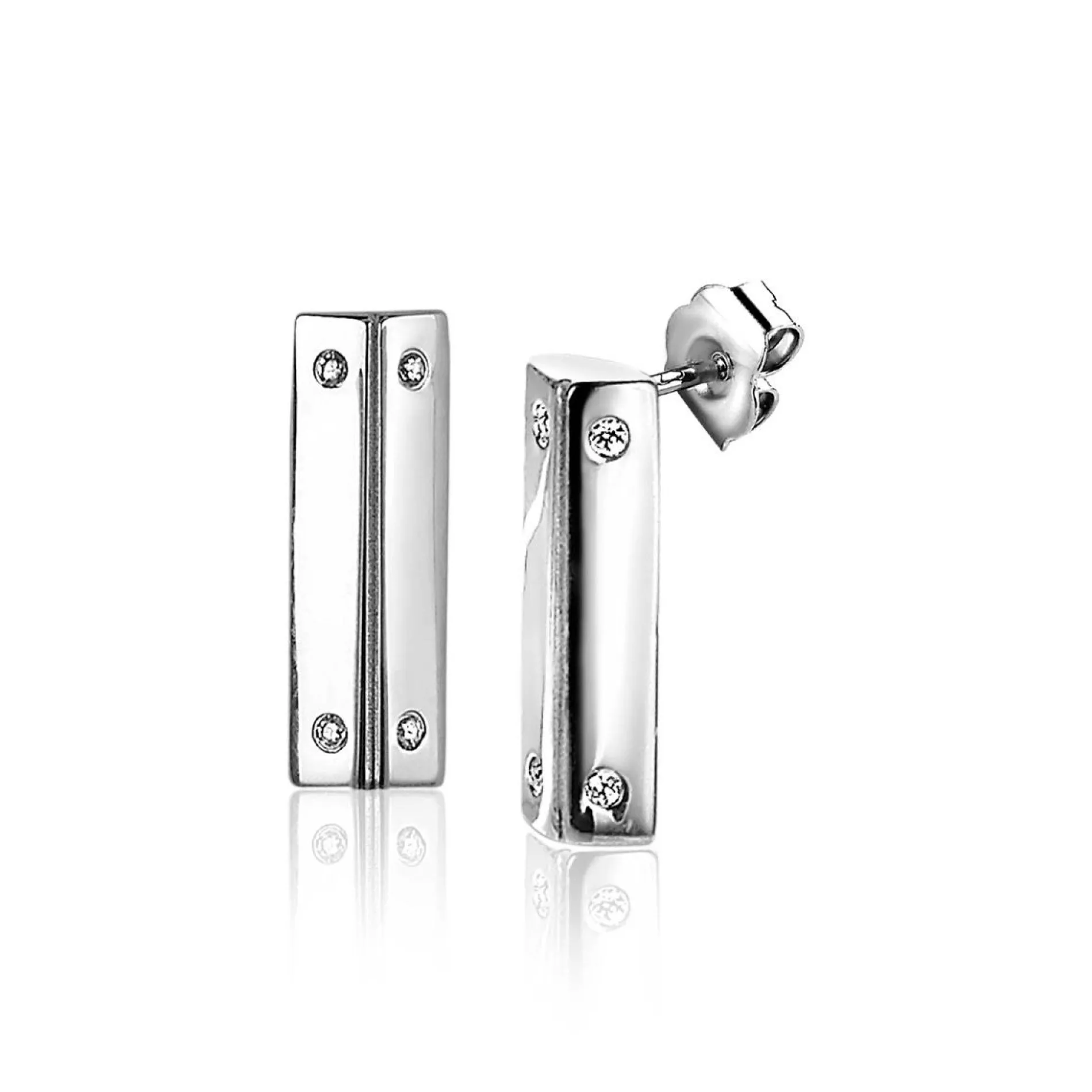 Mart Visser by ZINZI zilveren oorstekers taps toelopend met witte zirconia's 12 x 4mm MVO21