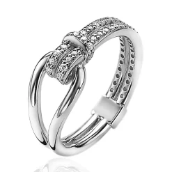 Mart Visser by ZINZI zilveren ring geknoopte vorm bezet met witte zirconia's MVR19