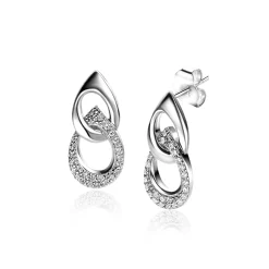 20mm Mart Visser by ZINZI zilveren oorstekers met twee open peervormige schakels en bezet met witte zirconia's MVO24