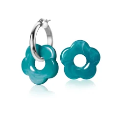 26mm oorbedels bloem turquoise kunststof ZICH2720T