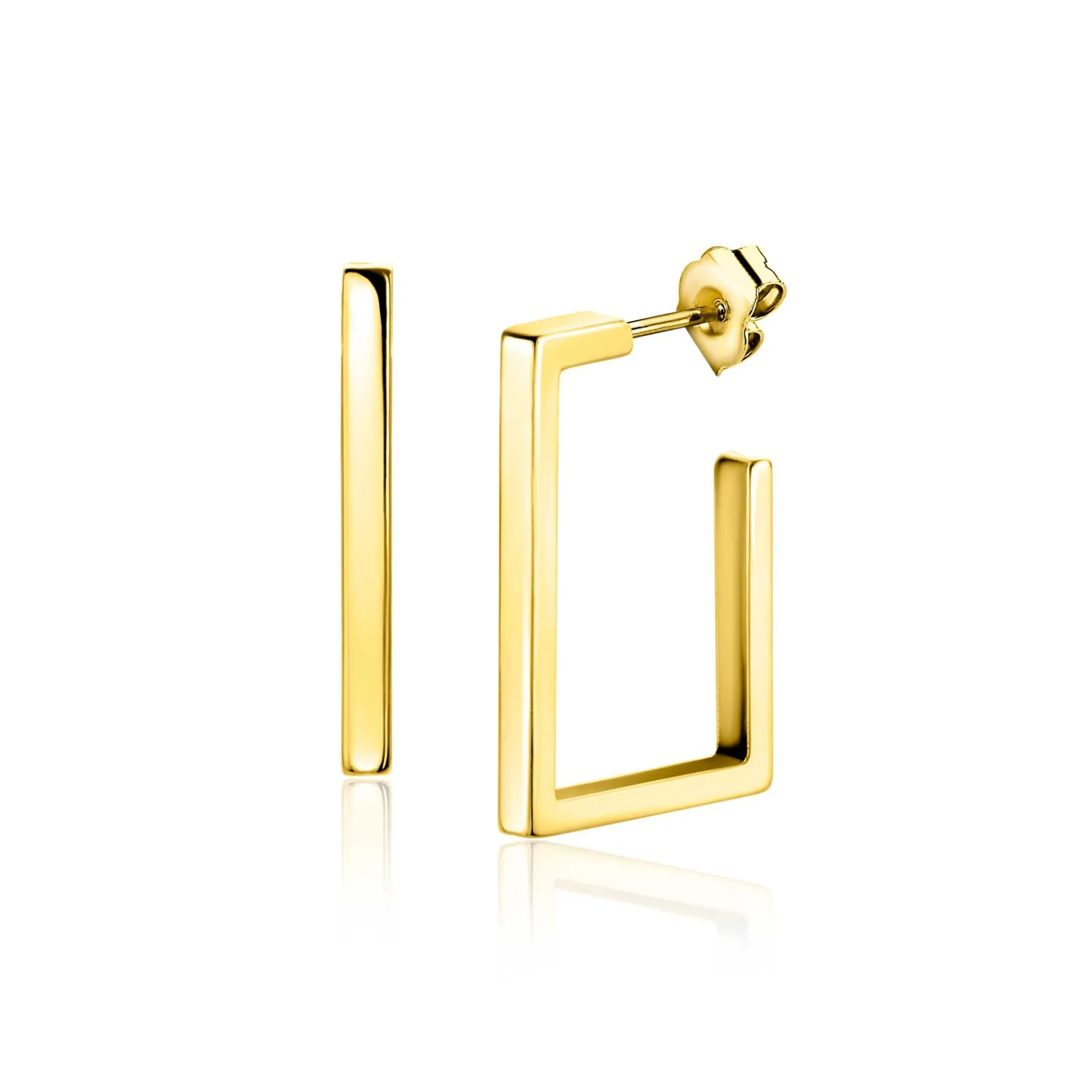 23mm ZINZI Gold 14 karaat gouden oorstekers met grote strakke vierkantsvorm. Grootte 23 x 2,4mm. ZGO482