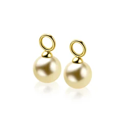 10mm ZINZI Gold 14 karaat gouden oorbedels goudkleurige Swarovski crystal parel ZGCH004 (zonder oorringen)