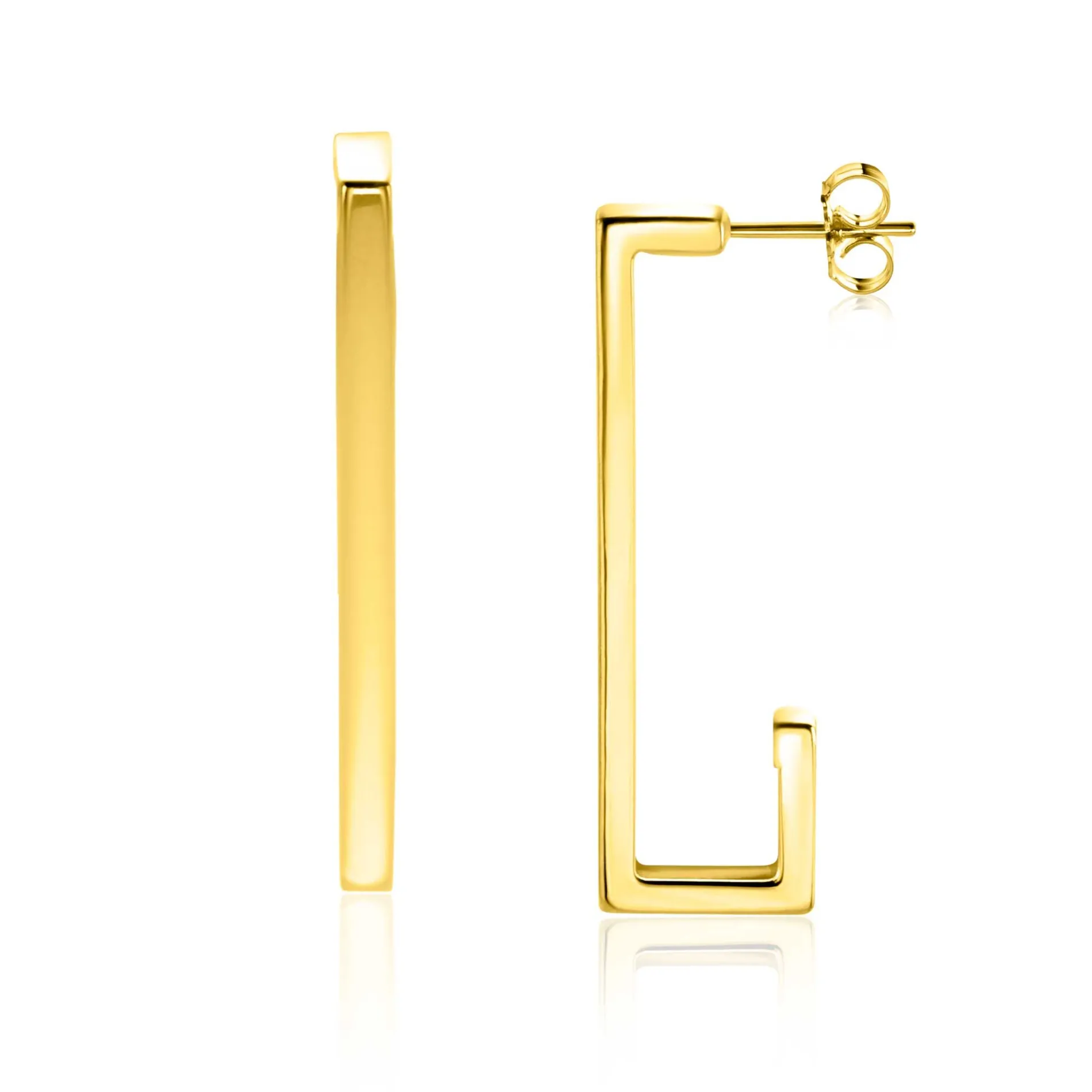 33mm ZINZI Gold 14 karaat gouden oorstekers met grote strakke rechthoeksvorm. Grootte 33 x 2,4mm. ZGO483
