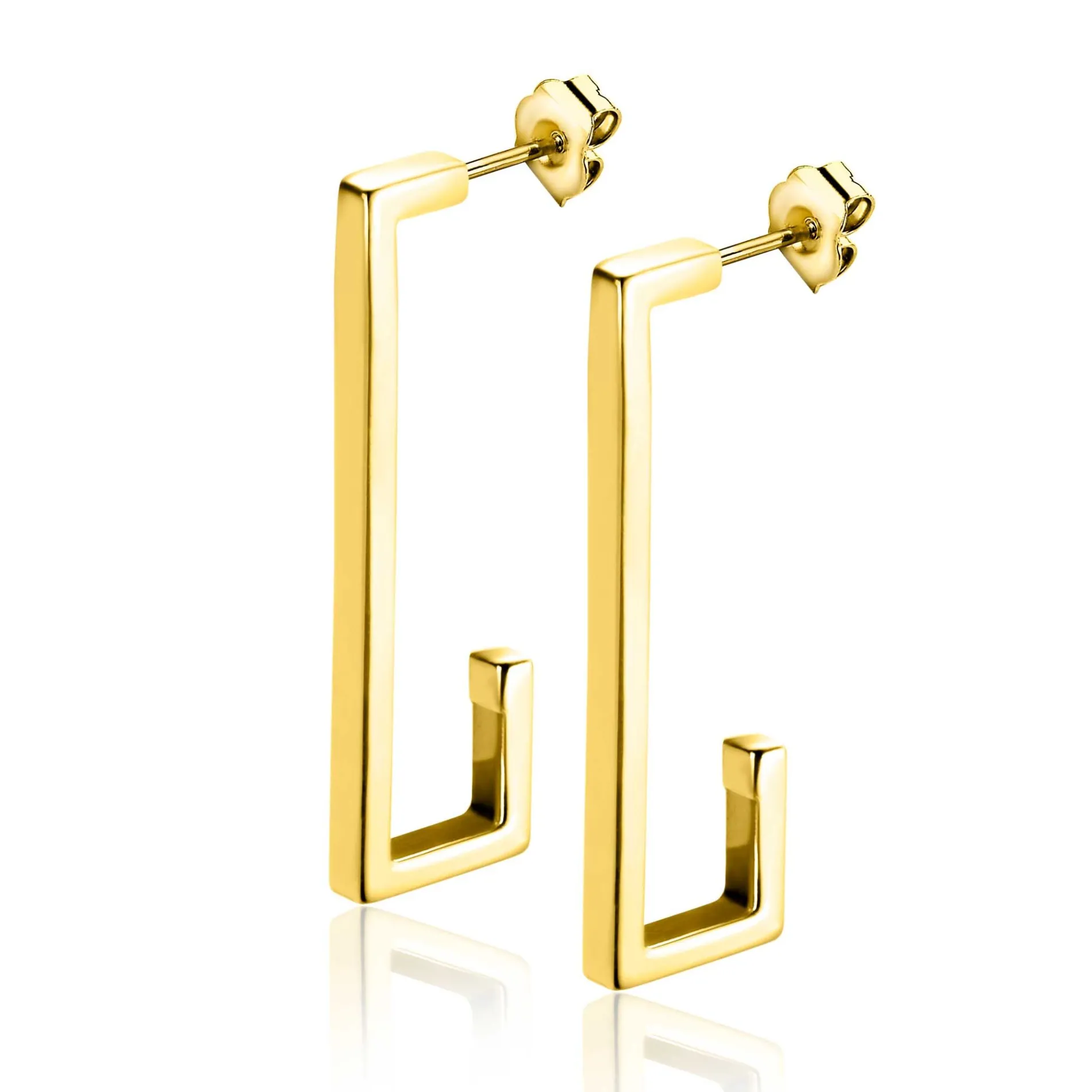 33mm ZINZI Gold 14 karaat gouden oorstekers met grote strakke rechthoeksvorm. Grootte 33 x 2,4mm. ZGO483