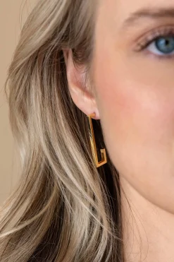 33mm ZINZI Gold 14 karaat gouden oorstekers met grote strakke rechthoeksvorm. Grootte 33 x 2,4mm. ZGO483