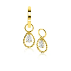 14mm ZINZI Gold 14 krt gouden oorbedels met open druppelvorm en peervormige witte zirconia ZGCH478 (zonder oorringen)