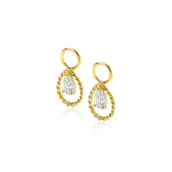 14mm ZINZI Gold 14 krt gouden oorbedels met open druppelvorm en peervormige witte zirconia ZGCH478 (zonder oorringen)