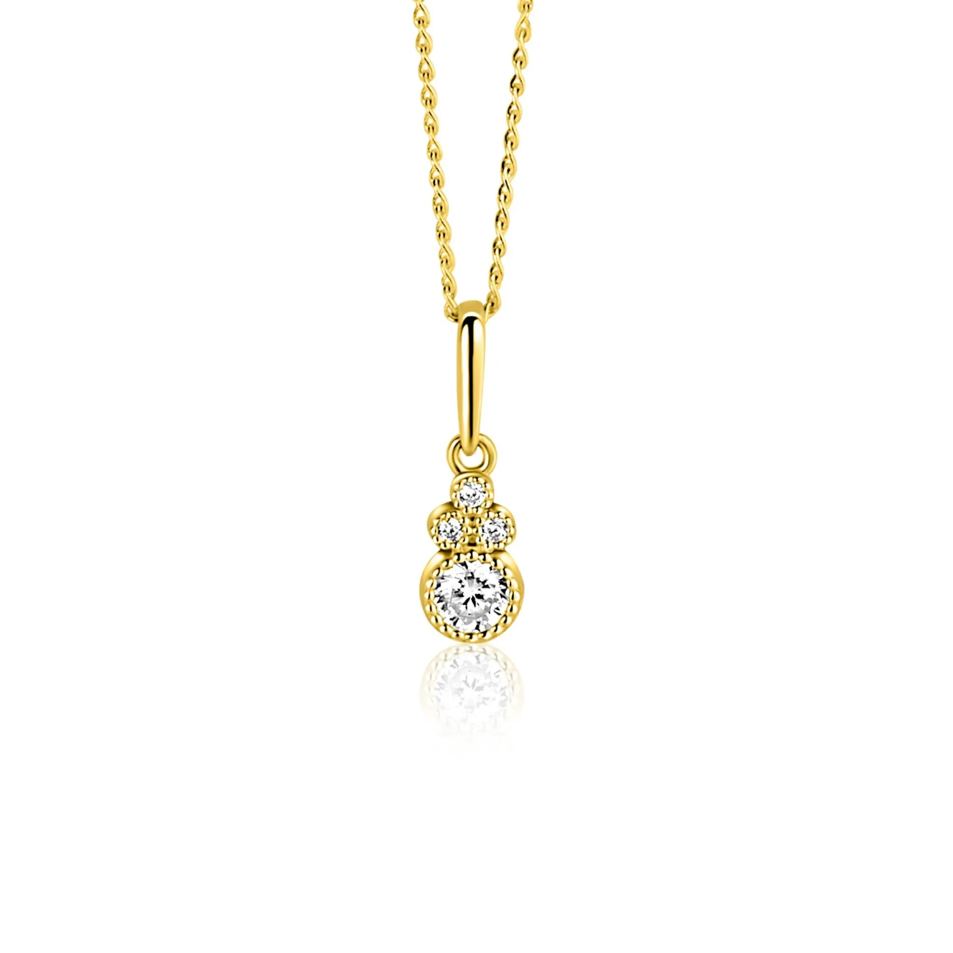 12mm ZINZI Gold 14 krt gouden fantasie hanger bezet met witte zirkonia's ZGH545 (zonder collier)