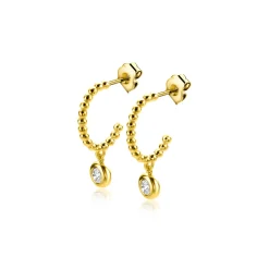 18mm ZINZI Gold 14 krt gouden halve bolletjes oorringen als oorstekers en bungelend ronde witte zirconia's 4mm ZGO320