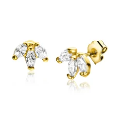 5mm ZINZI Gold 14 krt gouden oorknoppen met witte zirconia's als waaier gezet ZGO411