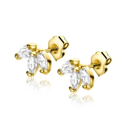 5mm ZINZI Gold 14 krt gouden oorknoppen met witte zirconia's als waaier gezet ZGO411