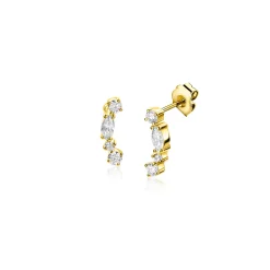 10mm ZINZI Gold 14 krt gouden fantasie oorstekers bezet met vierkante en peervormige witte zirconia's ZGO464