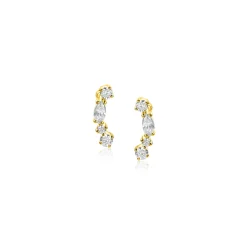 10mm ZINZI Gold 14 krt gouden fantasie oorstekers bezet met vierkante en peervormige witte zirconia's ZGO464