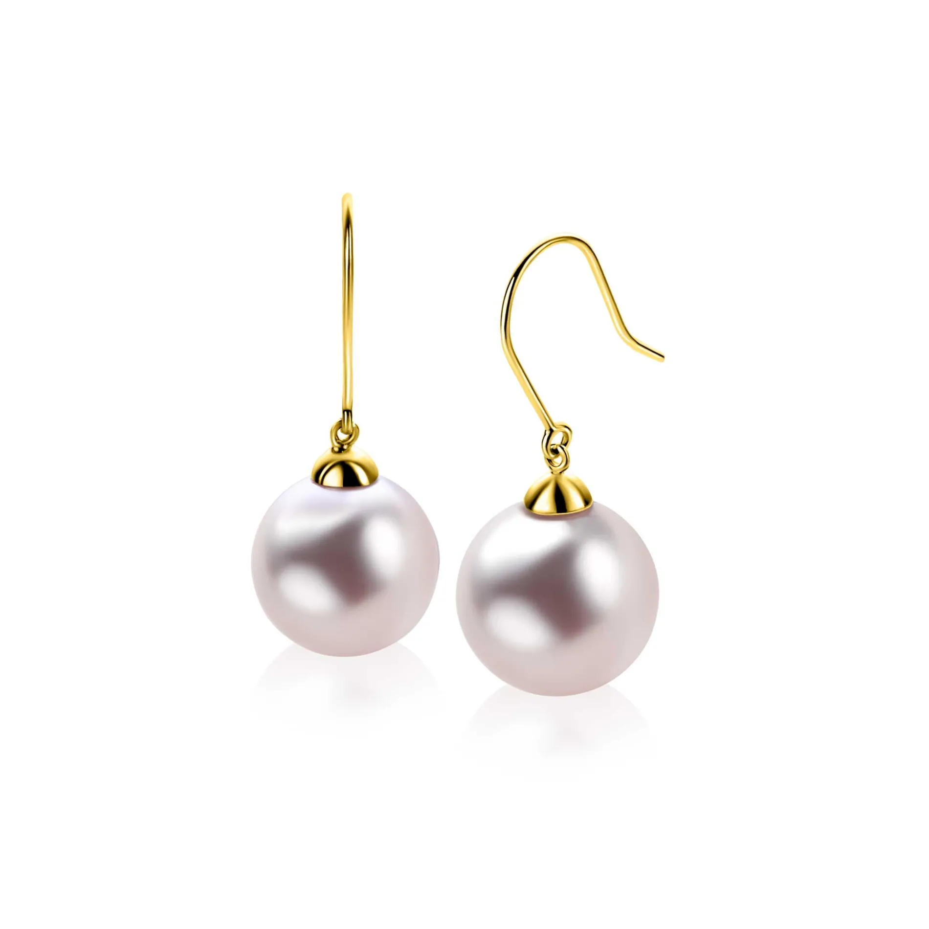 30mm ZINZI Gold 14 krt gouden oorhangers met ronde roze Swarovski crystal parel 12mm ZGO25R