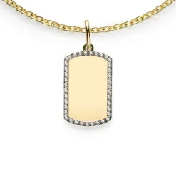 14mm ZINZI Gold 14 krt gouden graveerplaat in rechthoeksvorm van 14 x 9mm en met chique witgouden parelrand ZGH365-14 (zonder collier)