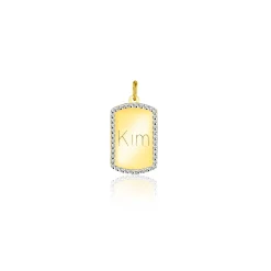 14mm ZINZI Gold 14 krt gouden graveerplaat in rechthoeksvorm van 14 x 9mm en met chique witgouden parelrand ZGH365-14 (zonder collier)
