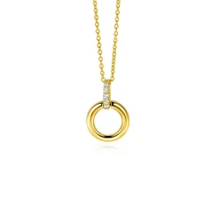 12mm ZINZI Gold 14 krt gouden ronde hanger met luxe opvallend hangoog, bezet met witte zirkonia's ZGH512 (zonder collier)