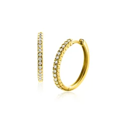 17mm ZINZI Gold 14 krt gouden oorringen bezet met witte zirconia's met luxe klapsluiting 17mm x 1,7mm vierkante buis ZGO506