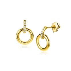 11mm ZINZI Gold 14 krt gouden ronde oorknoppen waarbij de top bezet is met witte zirkonia's ZGO512
