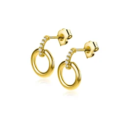 11mm ZINZI Gold 14 krt gouden ronde oorknoppen waarbij de top bezet is met witte zirkonia's ZGO512