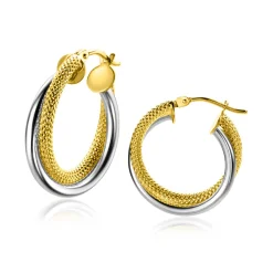 19mm ZINZI Gold 14 krt gouden bicolor oorringen waarbij sierlijk twee buizen over elkaar lopen. Voor een mooie multi-look uitstraling. ZGO336