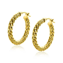 22mm ZINZI Gold 14 krt gouden oorringen met schitterende bewerkte buis 3mm breed ZGO328