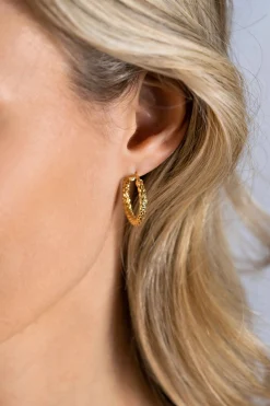 22mm ZINZI Gold 14 krt gouden oorringen met schitterende bewerkte buis 3mm breed ZGO328