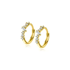 13mm ZINZI Gold 14 krt gouden oorringen met rechthoekige baguette geslepen zirkonia en zes ronde witte zirkonia's, met luxe klapsluiting 13 x 2mm ZGO528