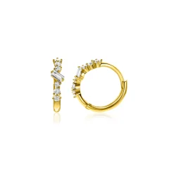 13mm ZINZI Gold 14 krt gouden oorringen met rechthoekige baguette geslepen zirkonia en zes ronde witte zirkonia's, met luxe klapsluiting 13 x 2mm ZGO528
